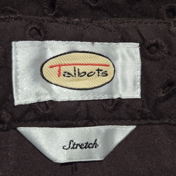 Talbots Stretch Vintage Chocolate Brown Embroidered Eyelet Capri Pants Size 10 - Picture 8 of 8